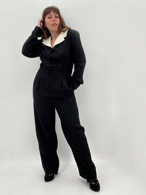 Vintage 90s Liz Claiborne Black Dressy Tuxedo Formal Jumpsuit | Size M/L